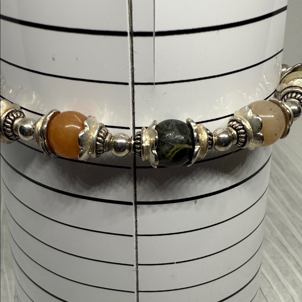 Silver Tone (Untested) Multi-Stone Beaded Bracele… - image 4